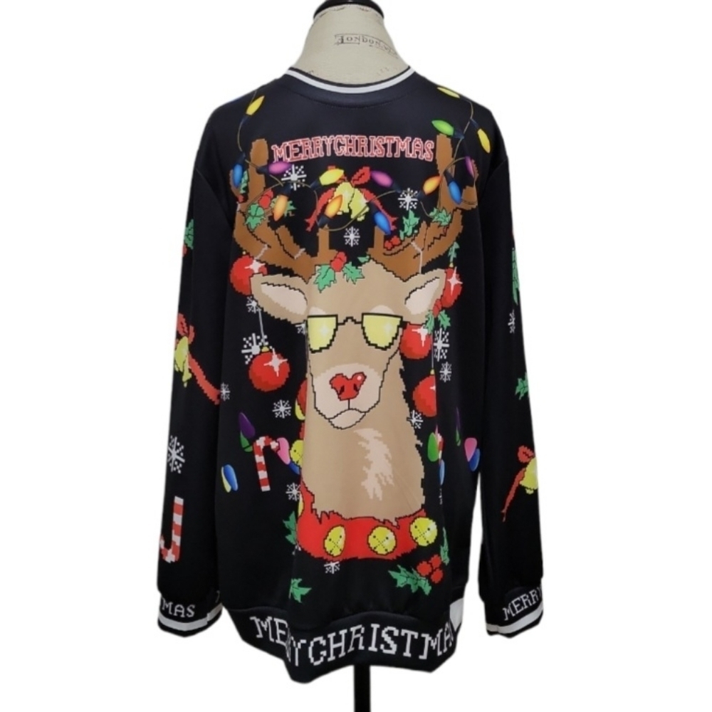 Crazy Christmas Reindeer Sweatshirt Unisex Size 2XL